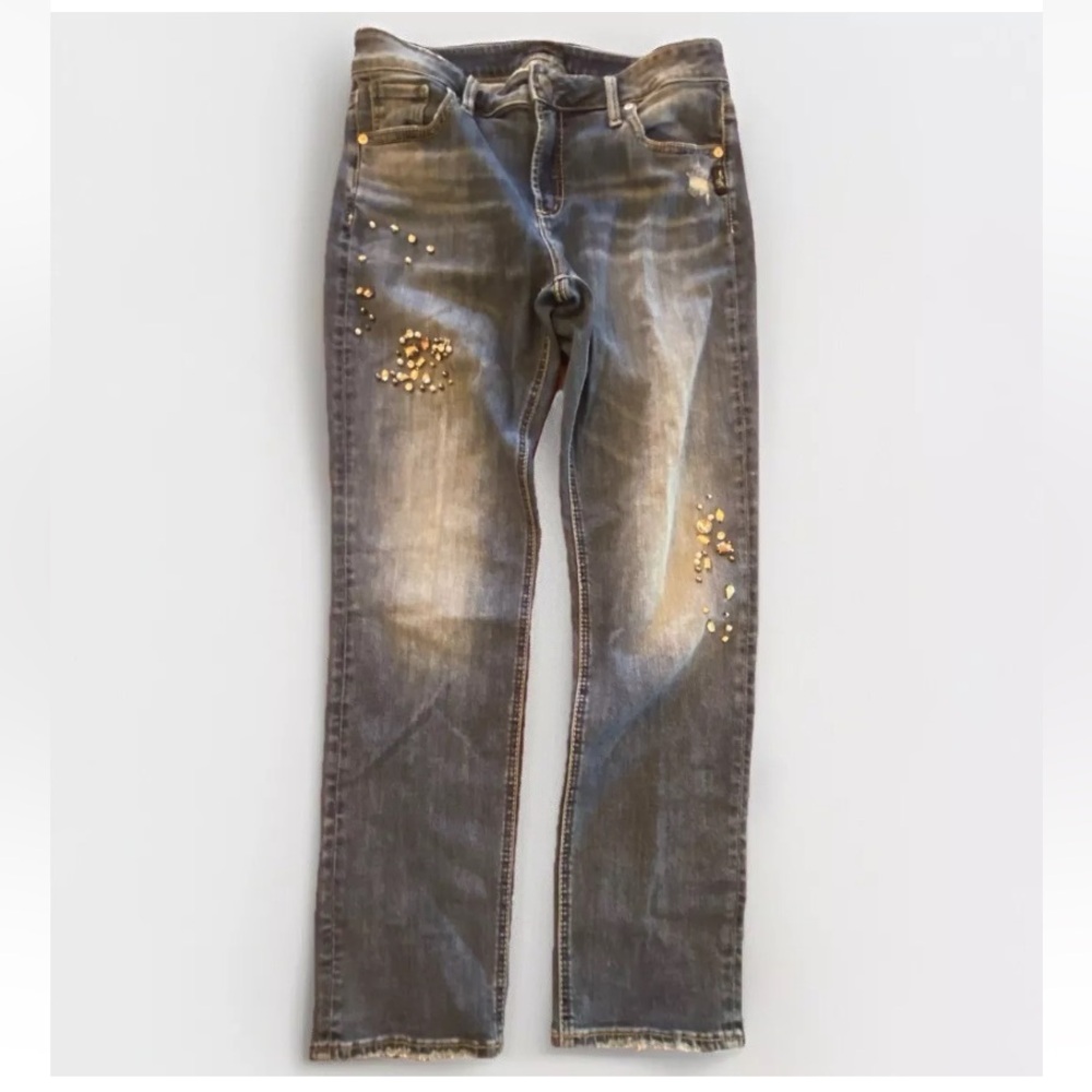 Silver Jeans Avery Slim 31 Bedazzled Distressed Denim Bling casual embellished